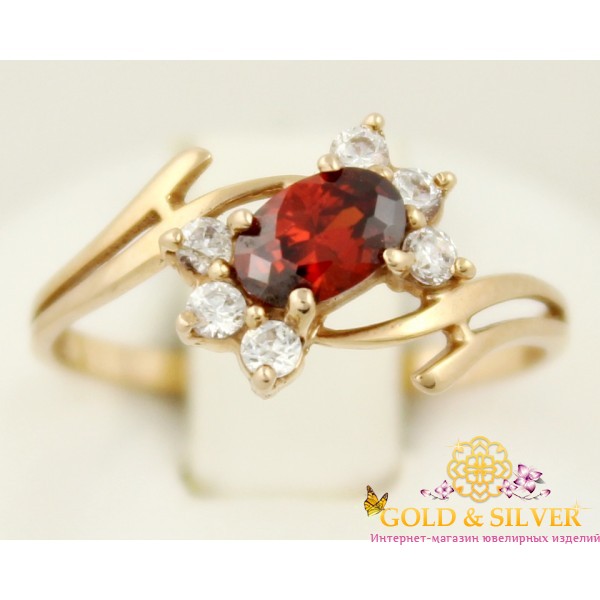 Золотое кольцо 585 проба. Женское Кольцо с красного золота, с вставкой красный фианит. 10324 , Gold & Silver Gold & Silver, Украина